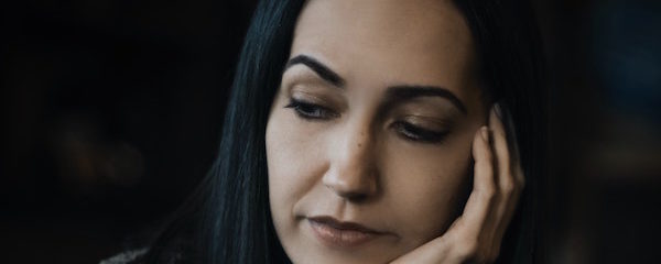 frustrated woman looking down