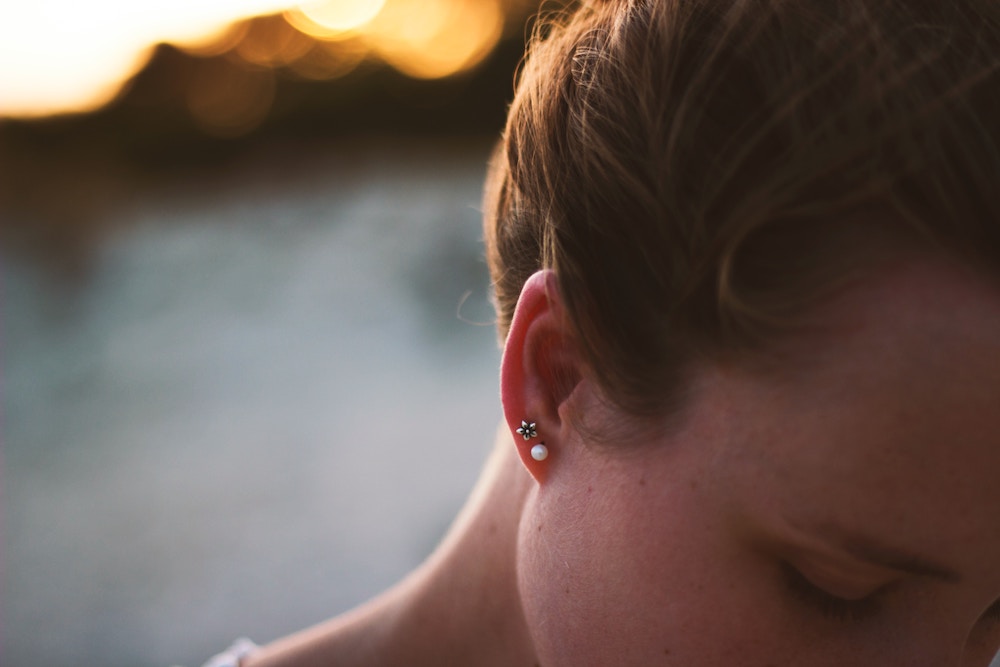 Close up of lobe with double piercing